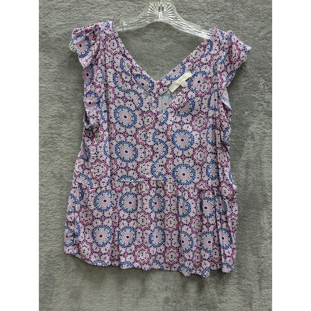 Boho Peplum Blouse Womens‎ LP Pink Purple Geometric Flutter Sleeve LOFT Top